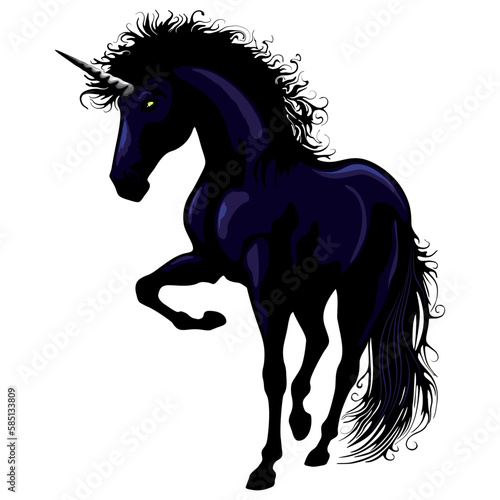 Unicorn Black Magic Dark Side Fantasy Creature Vector Illustration isolated on white
