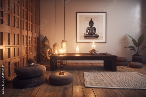 Meditation Room: Create a set of images that showcase a peaceful. Generative AI