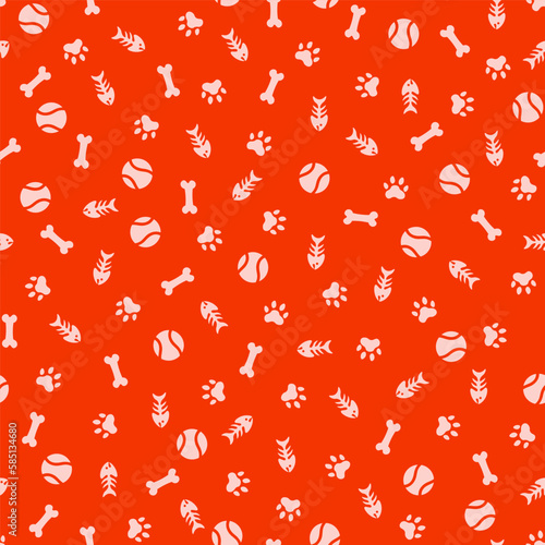Orange seamless pattern with white pet elements