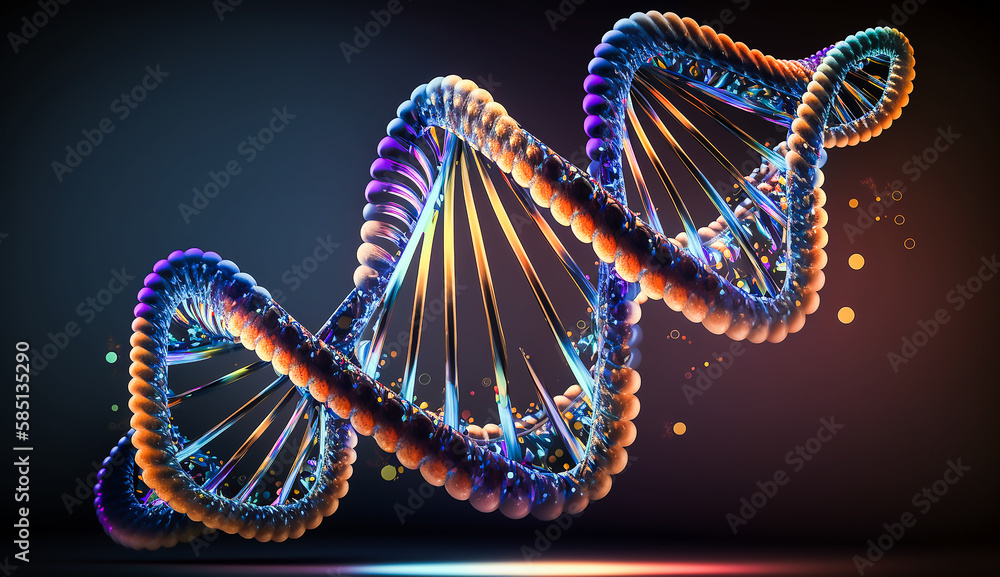 Colorful human DNA strand surrounded, DNA structure, Generative ai