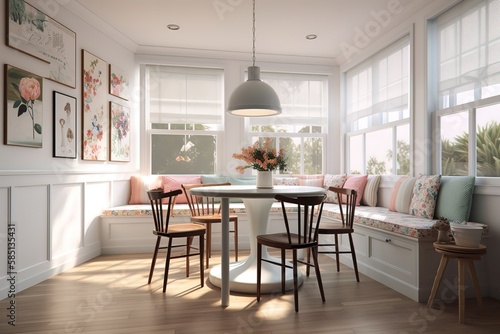 Breakfast Nook: Create a set of images that showcase a cozy, charming breakfast nook. Generative AI © create interior