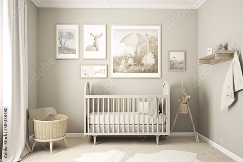 Nursery: Create a set of images that showcase a peaceful, welcoming nursery. Generative AI