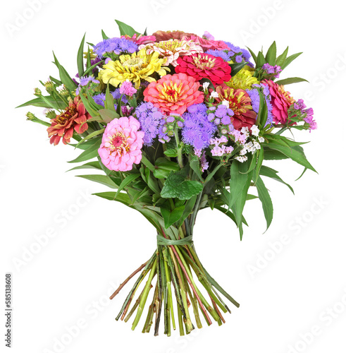 Fototapeta Naklejka Na Ścianę i Meble -  Colorful bunch of flowers with dahlia and zinnia, transparent background