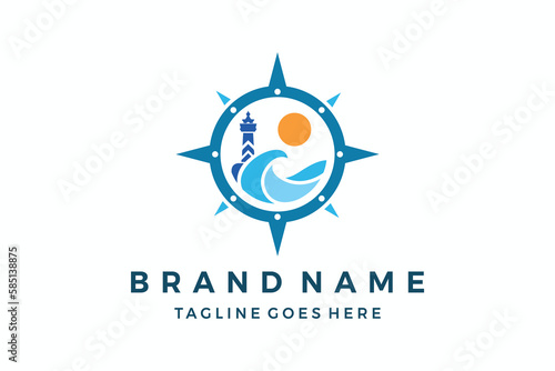 Light house Compass Logo Design vector template