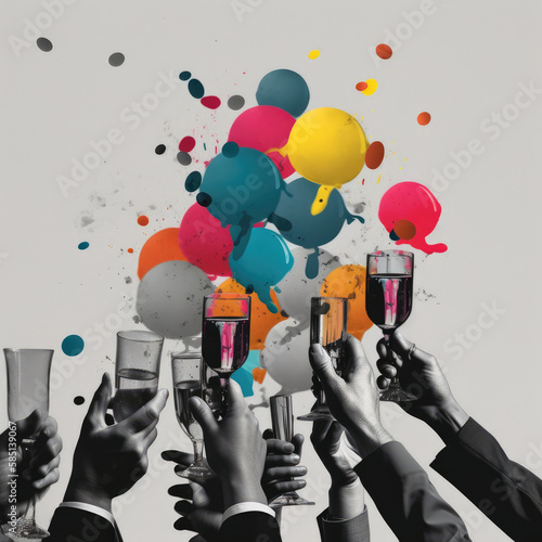 Celebration and joy, a group of people raising glasses in a toast