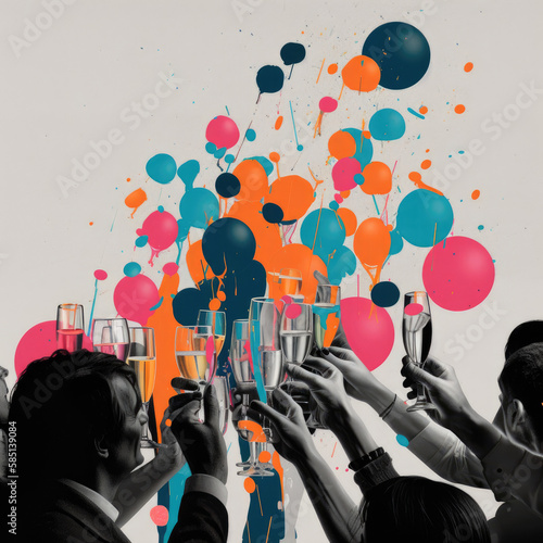 Celebration and joy, a group of people raising glasses in a toast