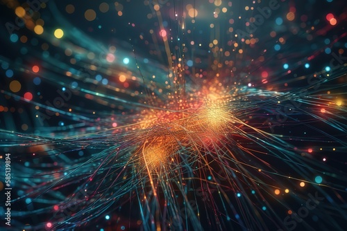 Defocused image of fiber optics lights abstract background, Generative AI