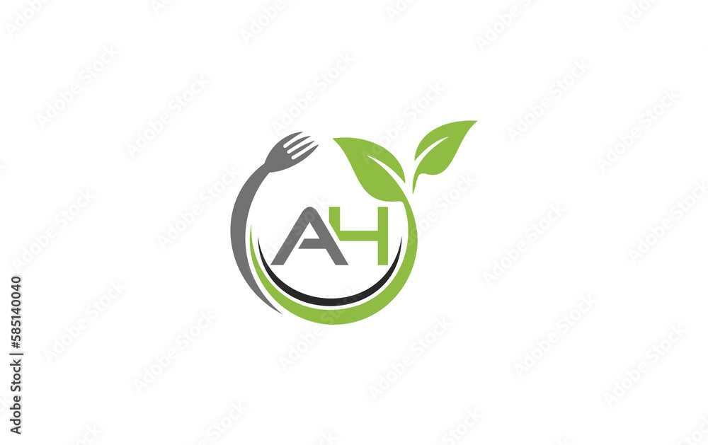 Green leaf nature with spoon and healthy logo design spoon fork and leaf Green leaf nature with spoon and healthy logo design spoon fork and leaf