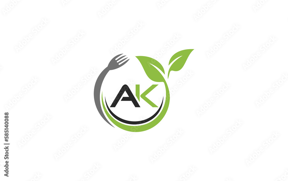 Green leaf nature with spoon and healthy logo design spoon fork and leaf Green leaf nature with spoon and healthy logo design spoon fork and leaf