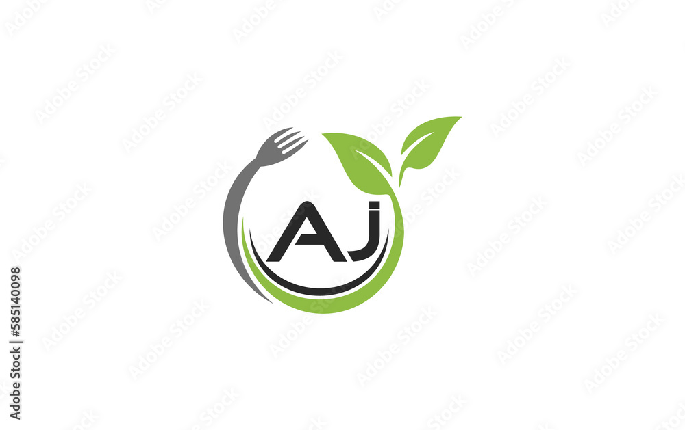 Green leaf nature with spoon and healthy logo design spoon fork and leaf Green leaf nature with spoon and healthy logo design spoon fork and leaf