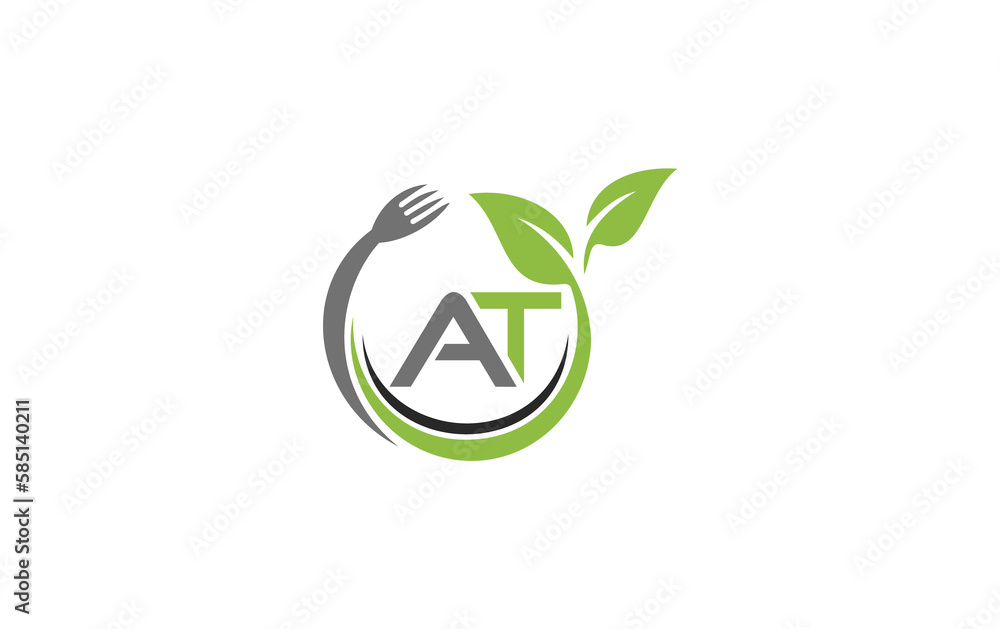 Green leaf nature with spoon and healthy logo design spoon fork and leaf Green leaf nature with spoon and healthy logo design spoon fork and leaf