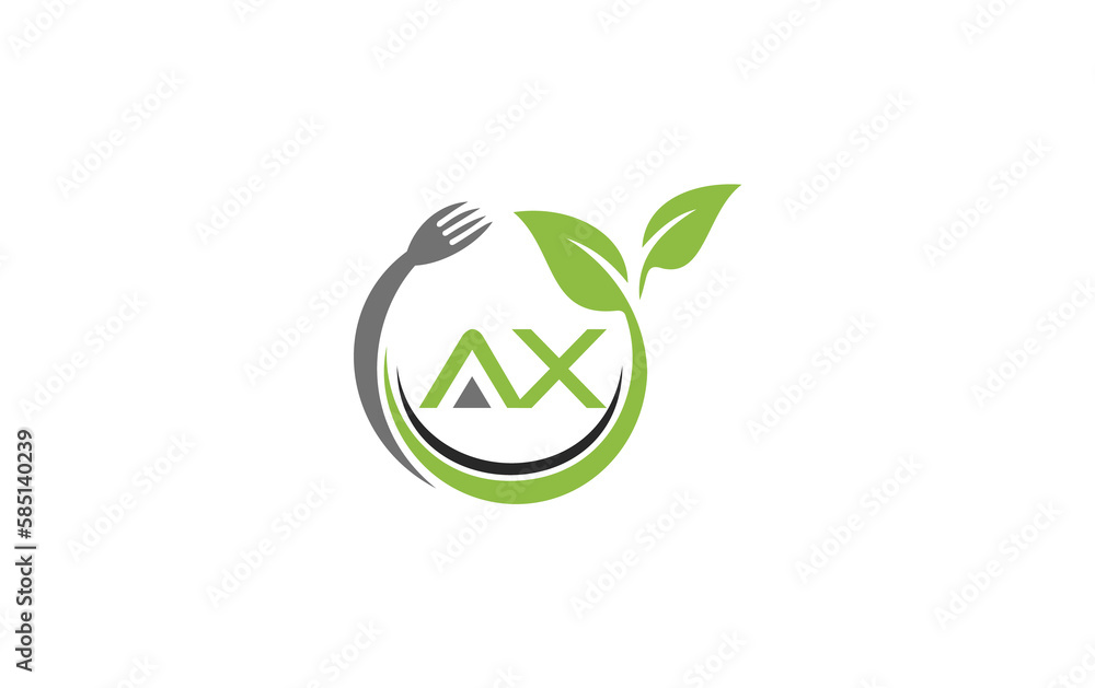 Green leaf nature with spoon and healthy logo design spoon fork and leaf Green leaf nature with spoon and healthy logo design spoon fork and leaf