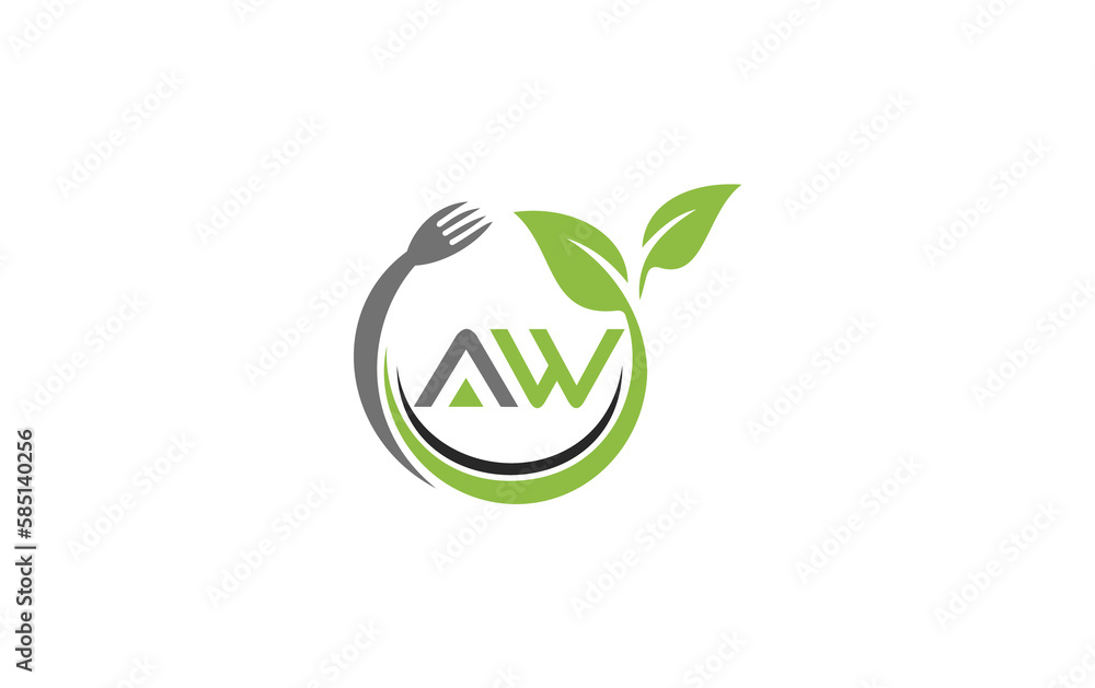 Green leaf nature with spoon and healthy logo design spoon fork and leaf Green leaf nature with spoon and healthy logo design spoon fork and leaf