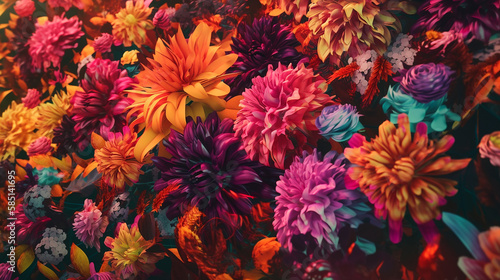 A vibrant and colorful floral pattern with a modern twist v4. Generative AI.