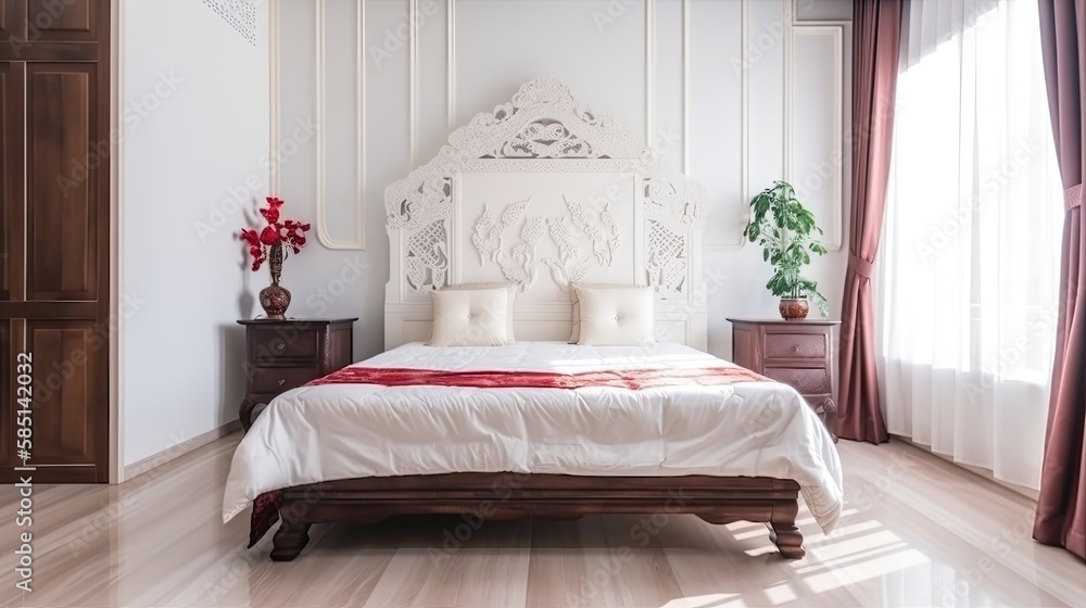 Comfortable bed with asian luxury decoration, Ai Generative. Comfortable bed with asian luxury decoration, Ai Generative.