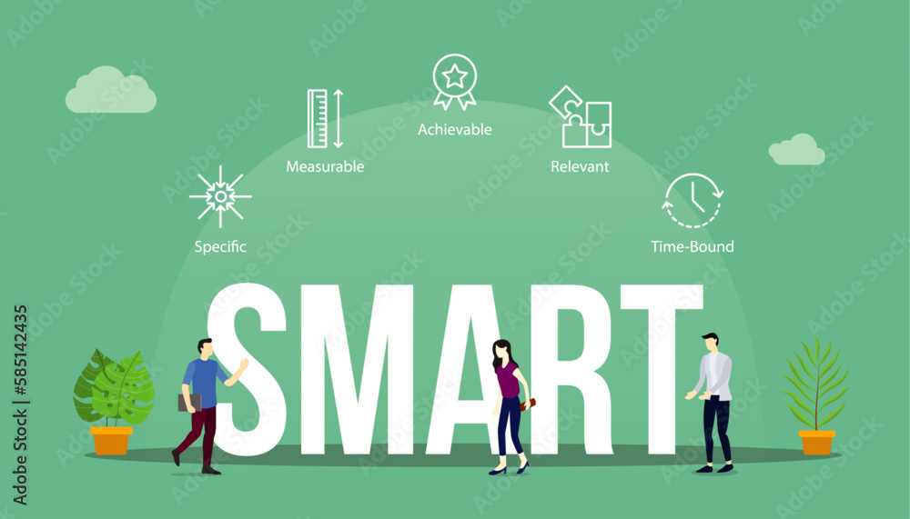 smart goals business concept with big word text and people with related icon