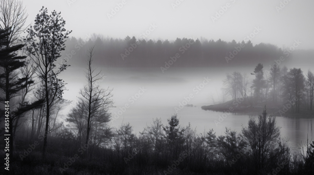 misty morning on the river generative ai