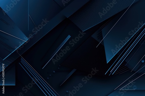 Dark blue background with abstract graphic elements for presentation background design, Generative AI.