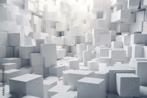 Random shifted white cube boxes block background wallpaper banner with copy space  Generative AI.