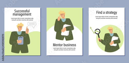 Set of vector posters with business concept Web banner with man