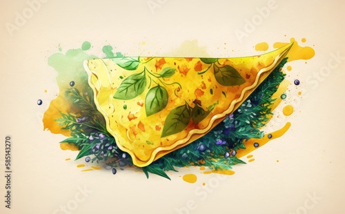 Drawn egg omlete watercolor breakfast food illustrations Generative AI
 photo