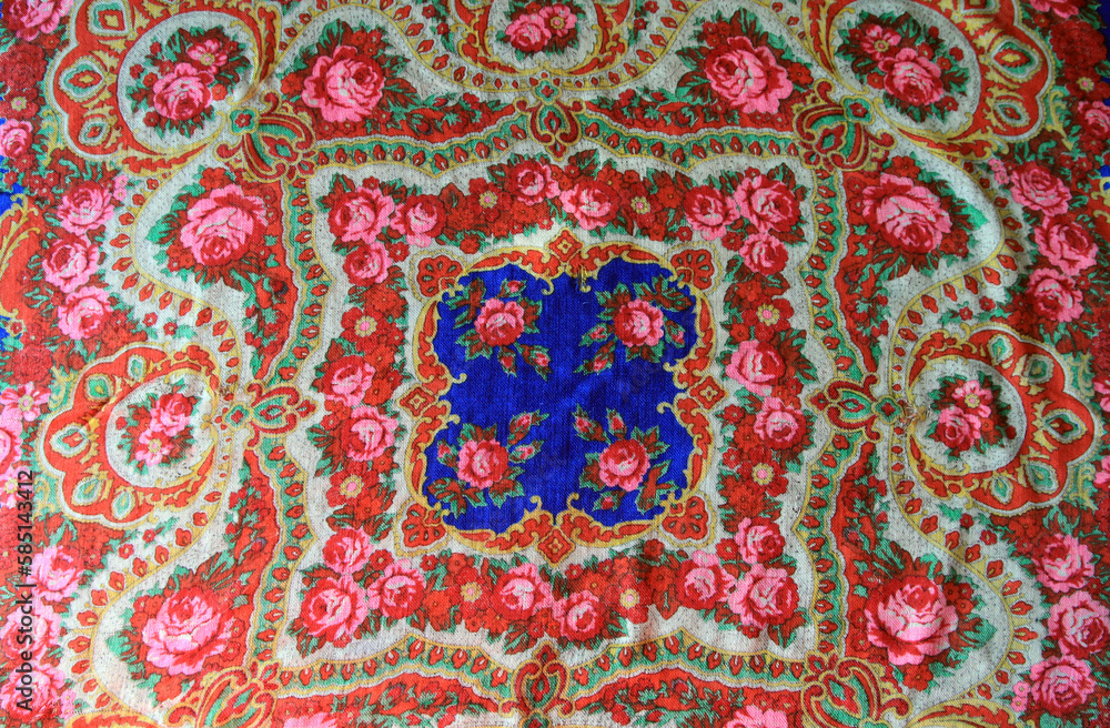 Colorful ethnic pattern on fabric as a background Colorful ethnic pattern on fabric as a background