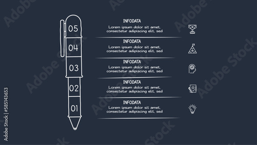 Doodle dark infographic elements with 5 options, template for web on a black background.
