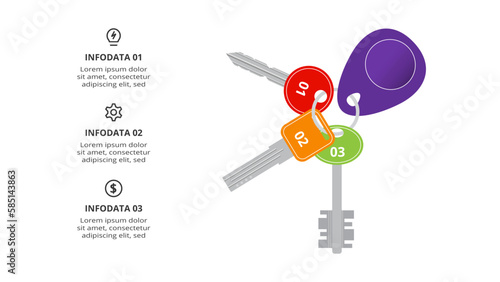 Key concept for infographic with 3 steps, options, parts or processes. Business data visualization.