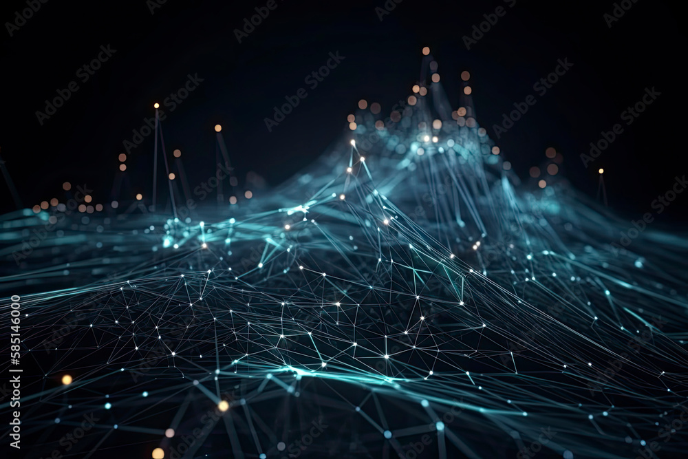 Obraz premium Abstract technology big data background concept. Artificial intelligence tech. Big data and cybersecurity. Transfer and storage of data sets, blockchain, server. Colorful background