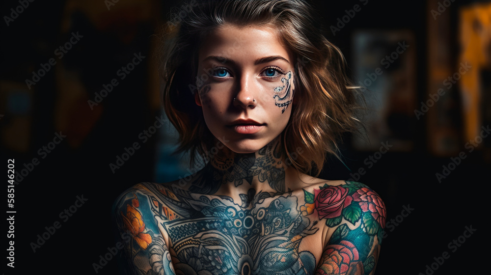 Full body tattooed woman portrait shot - made with Generative AI  ilustración de Stock | Adobe Stock