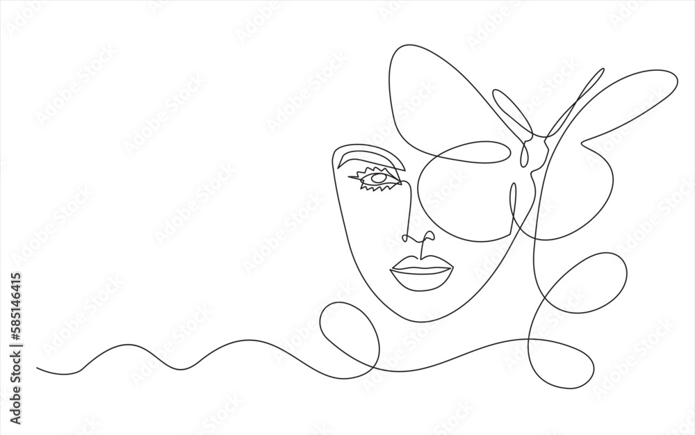 Beautiful woman vector logo design in simple minimal line art style ...
