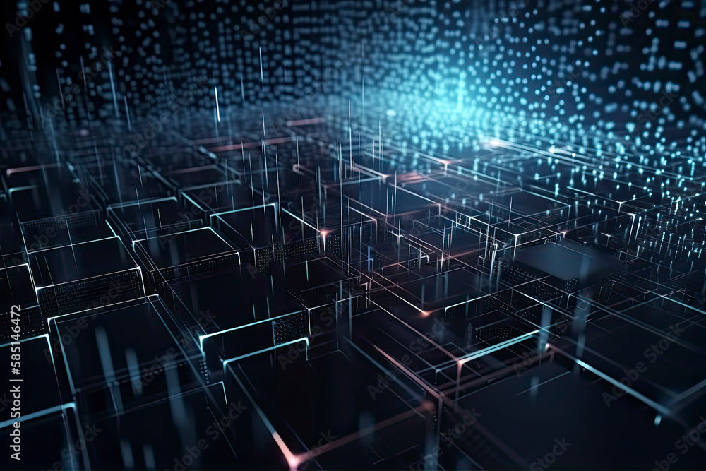 Fototapeta premium Abstract technology big data background concept. Artificial intelligence tech. Big data and cybersecurity. Transfer and storage of data sets, blockchain, server. Colorful background