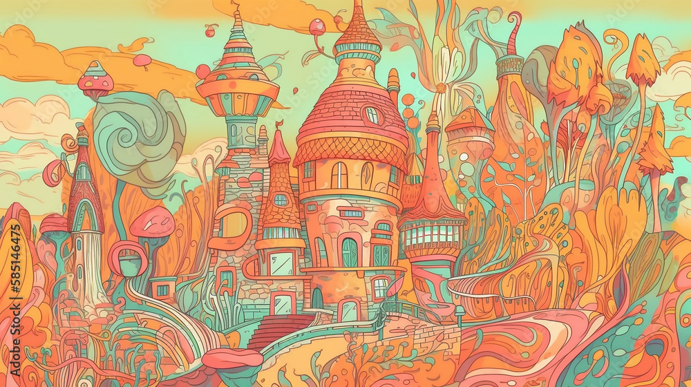Obraz premium AI Generated illustrations of dreamy and magic forest with mushrooms and magic trees 