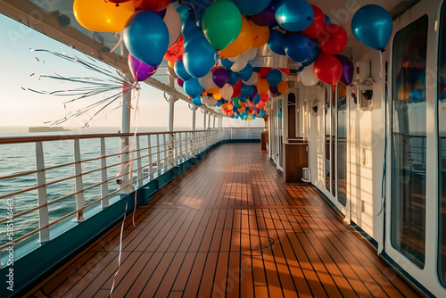 birthday party with balloons on cruise liner deck