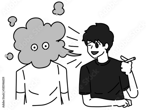 friends are talking while one guy is smoking cigarettes