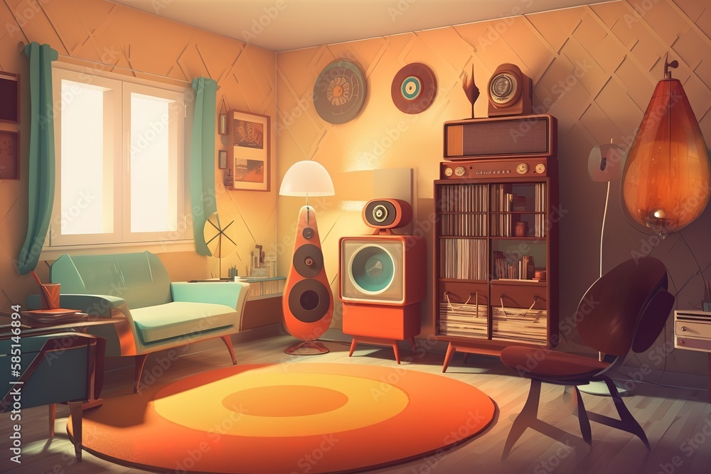 Fototapeta premium Retro Room: Create a set of images that showcase a funky, retro - themed room. Generative AI