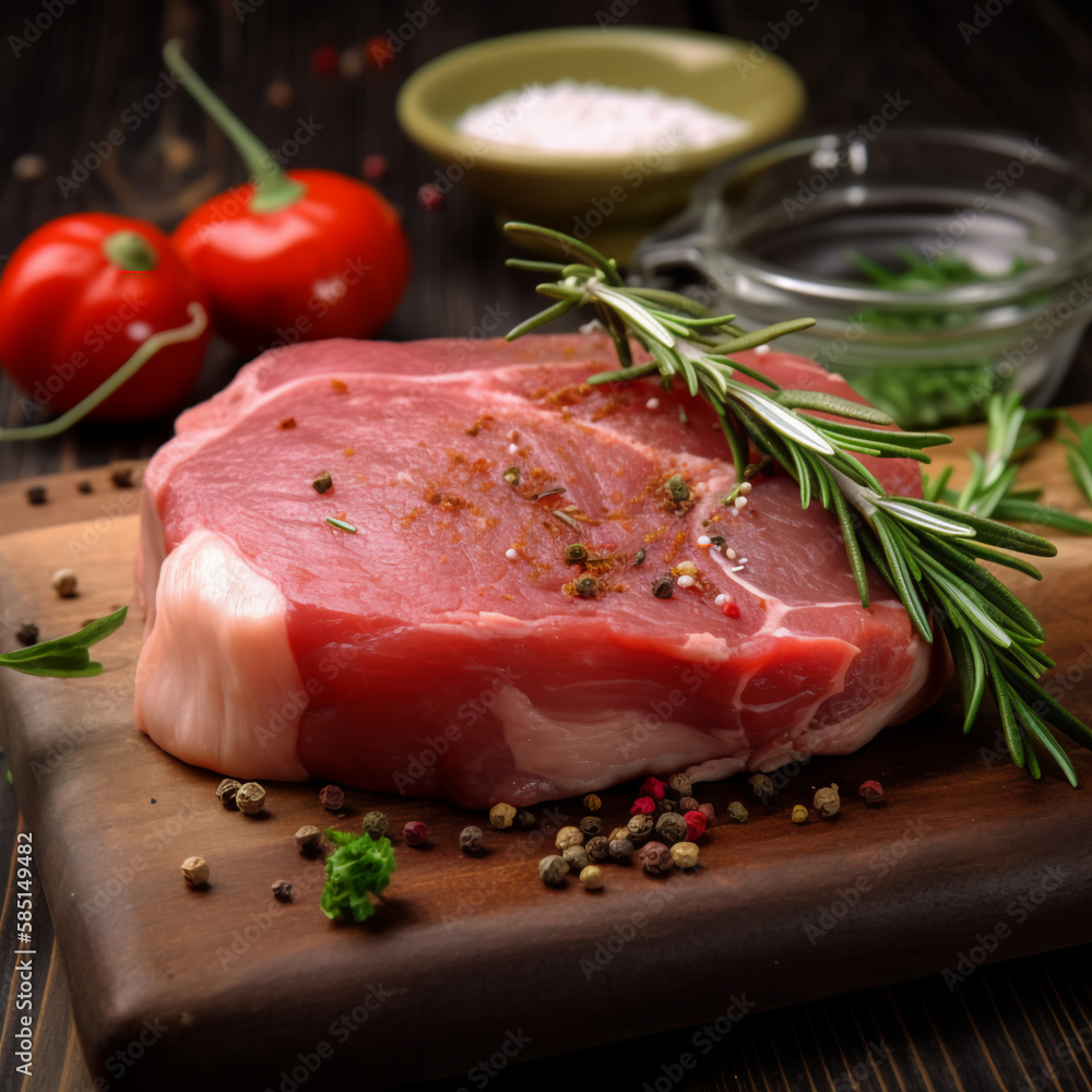 raw steak with rosemary raw steak with rosemary