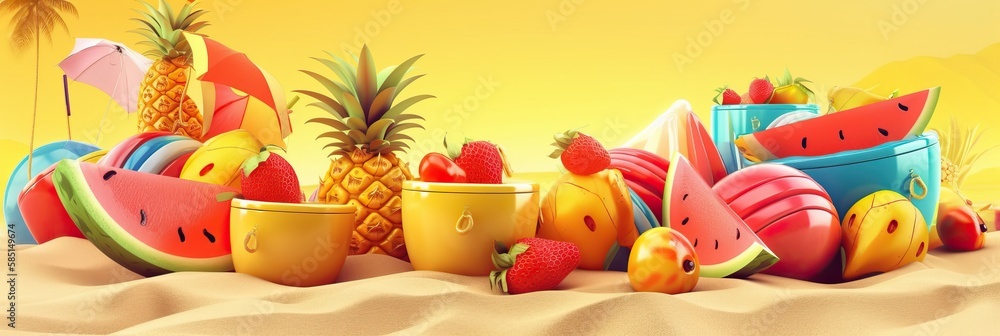 Summer background, Summer tropical sea beach background. Horizontal banner and poster, header for website. generative ai