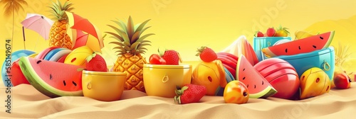 Summer background, Summer tropical sea beach background. Horizontal banner and poster, header for website. generative ai