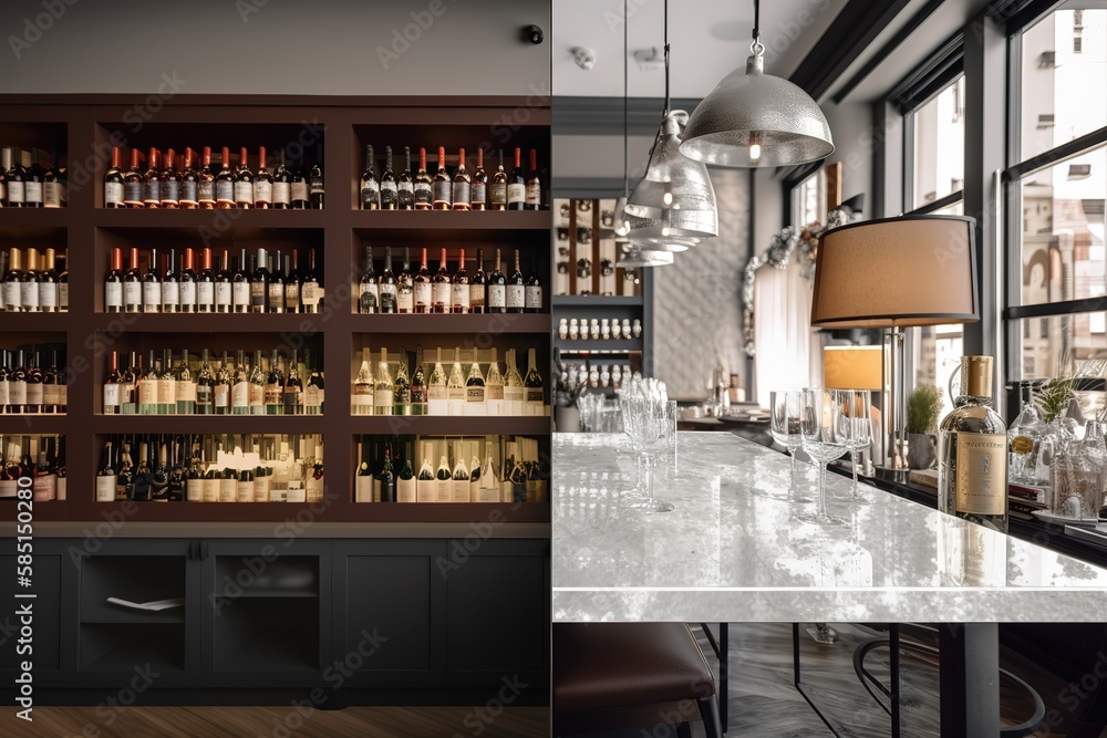 Wine Bar: Capture a set of images that showcase a chic, sophisticated wine bar. Generative AI