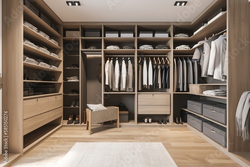 Walk - In Closet: Create a set of images that showcase a spacious, organized walk - in closet. Generative AI © create interior