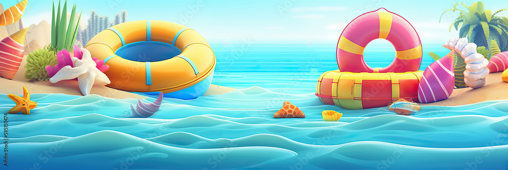 Summer background, Summer tropical sea background, sand beach. Horizontal banner and poster, header for website. generative ai