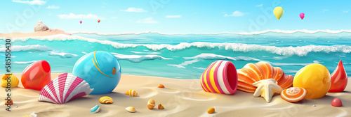 Summer background, Summer tropical sea background, sand beach. Horizontal banner and poster, header for website. generative ai