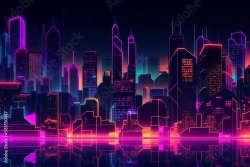 Eye-catching neon transformation of a scenic view  where dazzling colors and radiant shapes produce an otherworldly atmosphere. Generative AI.
