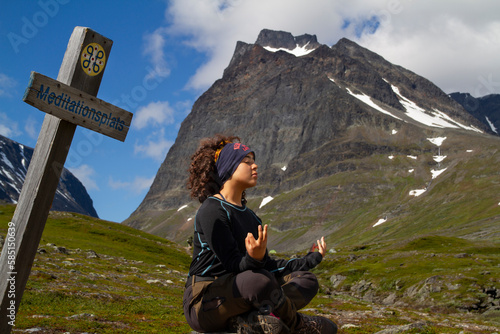 Meditation near Kebnekaise in the Kebnekaise massif, Sweden