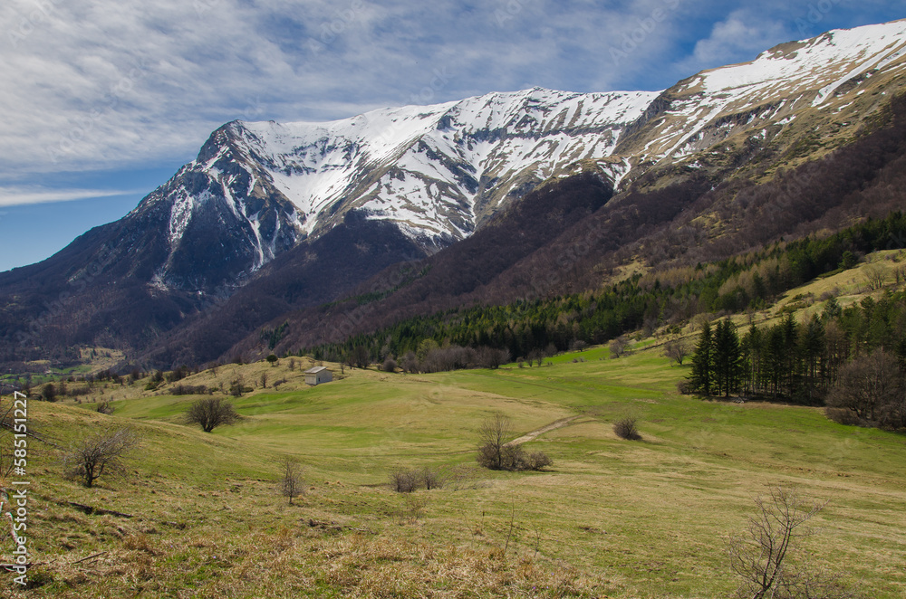 View of idyllic panorama in the Italian apennines during spring season