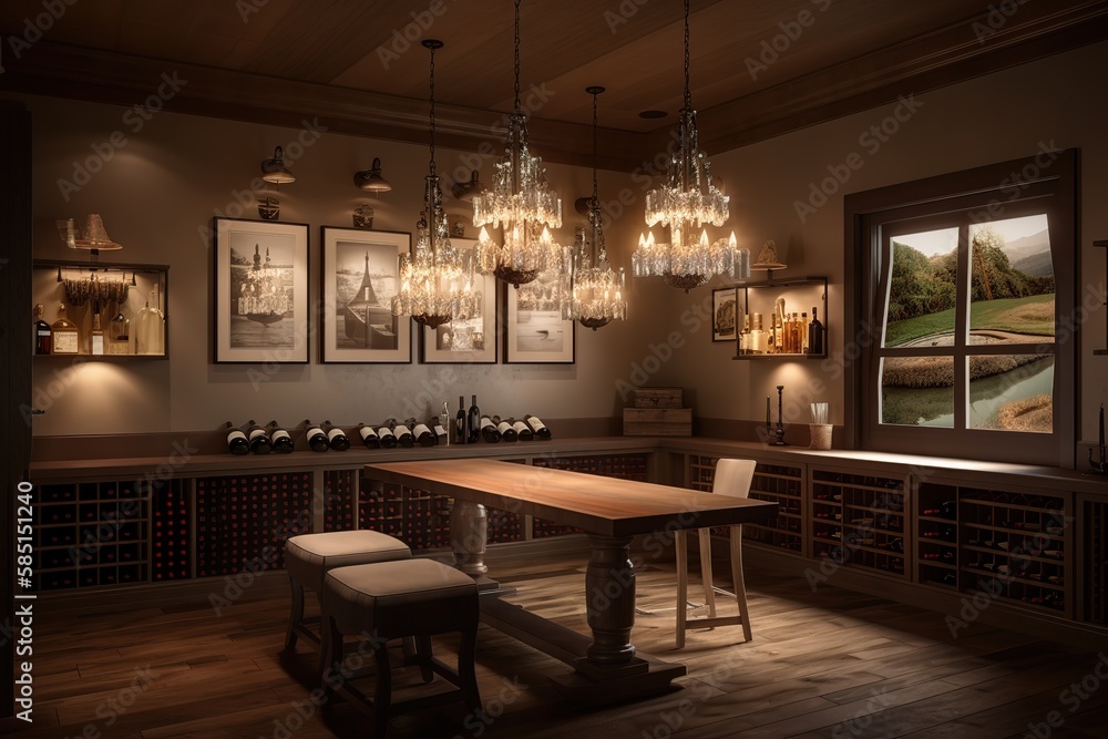 Wine Tasting Room: Capture a set of images that showcase a sophisticated, upscale wine tasting room. Generative AI