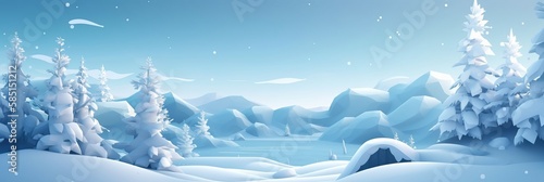 Snowy winter landscape. New Year's Christmas winter background, trees in the snow. Horizontal banner and poster, header for website. generative ai © megavectors