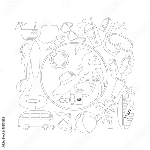 Hand drawn doodle summer icons set. Vector illustration. Isolated on white background.