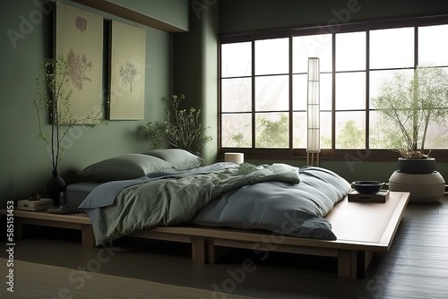 Zen Bedroom: Create a peaceful and calming bedroom with a Zen - inspired design. Generative AI © create interior